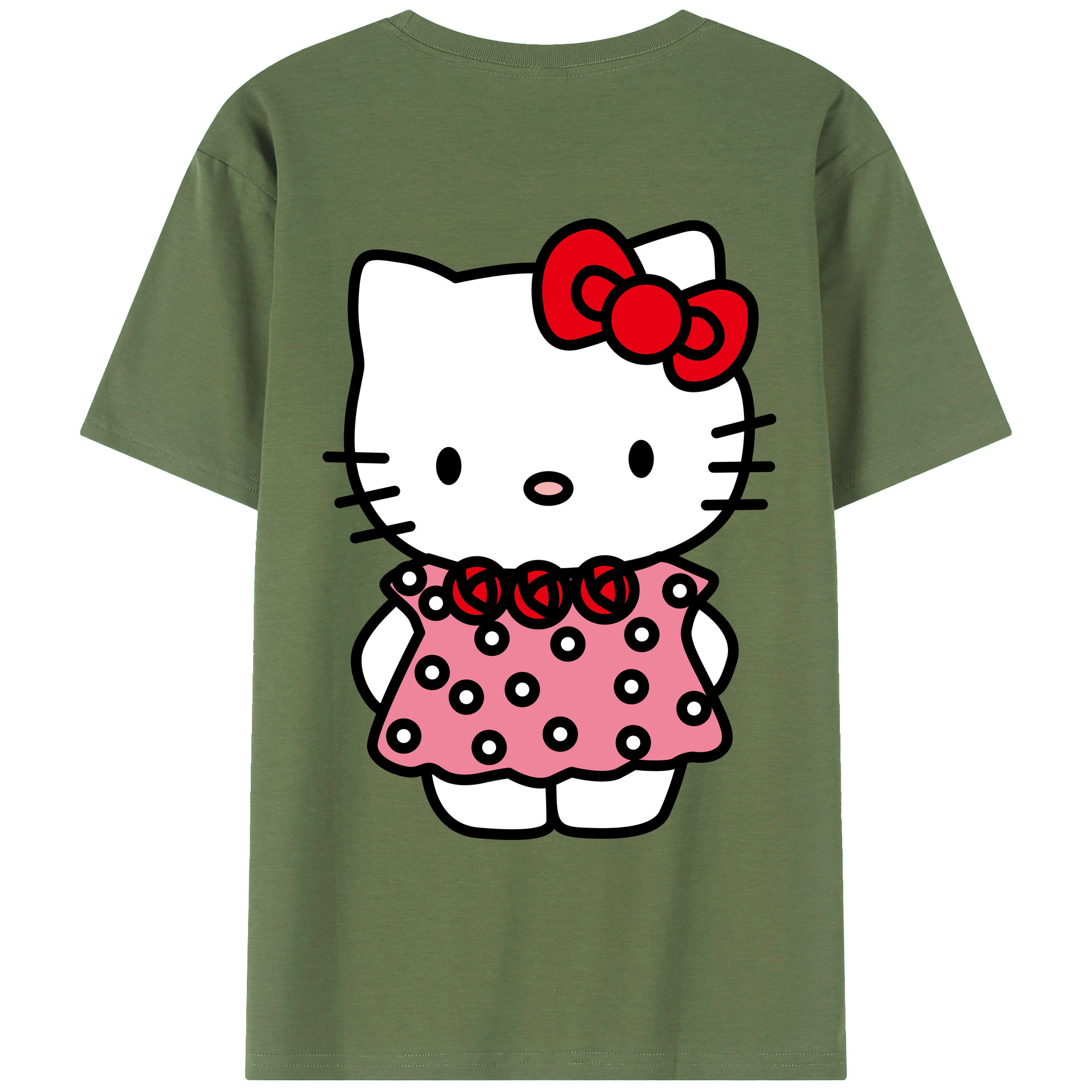（画像用） Hello Kitty ハローキティ 綿100％ メンズ半袖Tシャツ（バックプリント） 通気性